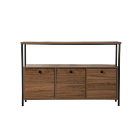 Console Meuble dentrée en bois MDF mélaminé et métal noyer et noir 120 x 30 x 77 cm Industriel