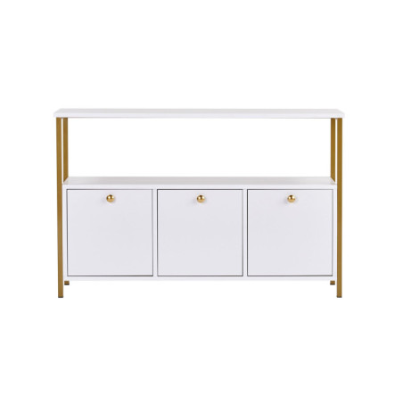 Console Meuble dentrée en bois MDF mélaminé et métal blanc et doré 120 x 30 x 77 cm Moderne