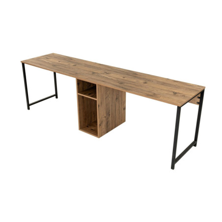 Bureau double Table de travail en bois MDF mélaminé et métal pin atlantique et noir 240 x 60 x 74 cm Industriel