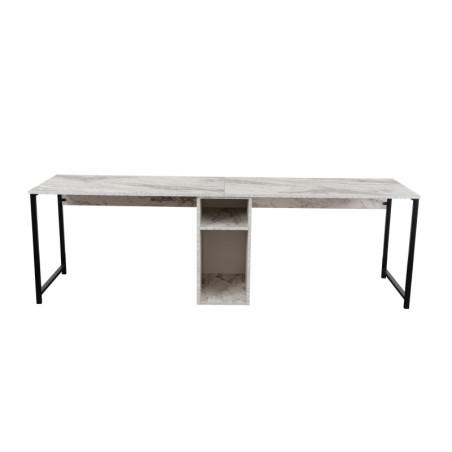 Bureau double Table de travail en bois MDF mélaminé et métal effet marbre Freesia et noir 240 x 60 x 74 cm