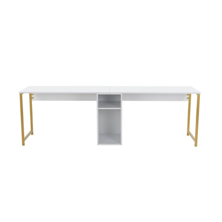 Bureau double Table de travail en bois MDF mélaminé et métal blanc et doré 240 x 60 x 74 cm Moderne