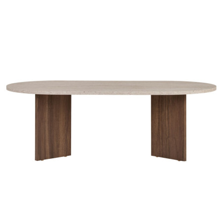 Table basse de salon en bois MDF mélaminé travertin et noyer 119 x 60 x 40 cm