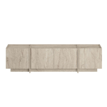 Meuble TV Banc TV en bois MDF mélaminé effet travertin 180 x 35 x 46 cm fermeture douce