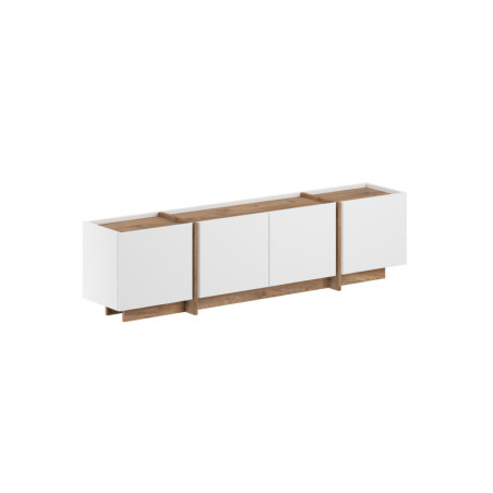 Meuble TV Banc TV en bois MDF mélaminé blanc et pin atlantique 180 x 35 x 46 cm fermeture douce