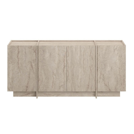 Console Meuble dentrée en bois MDF mélaminé effet travertin 180 x 45 x 80 cm fermeture douce