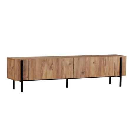 Meuble TV Banc TV en bois MDF mélaminé et métal pin atlantique et noir 180 x 30 x 45 cm