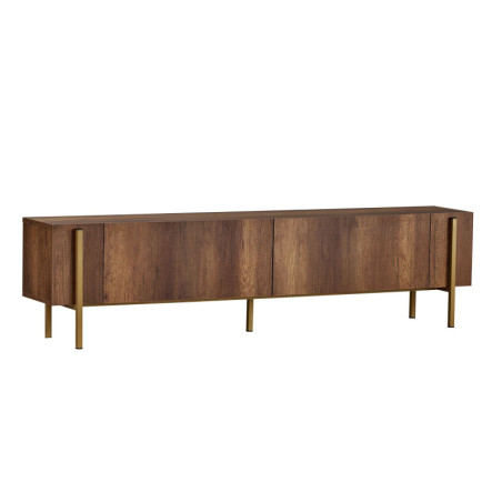 Meuble TV Banc TV en bois MDF mélaminé et métal noyer Barok et doré 180 x 30 x 45 cm