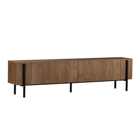 Meuble TV Banc TV en bois MDF mélaminé et métal chêne Kafkas et noir 180 x 30 x 45 cm
