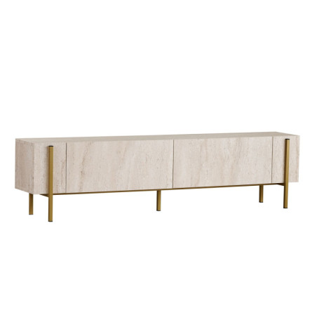 Meuble TV Banc TV en bois MDF mélaminé et métal travertin et doré 180 x 30 x 45 cm
