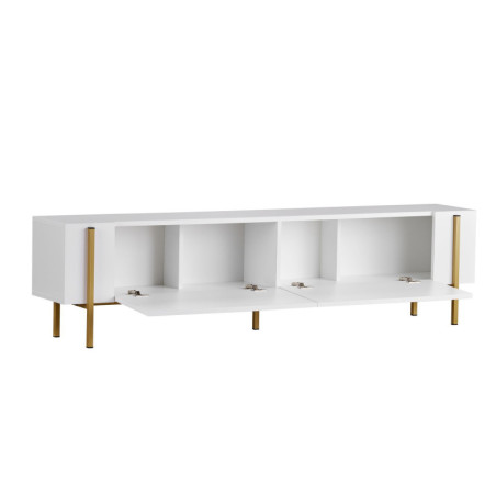 Meuble TV Banc TV en bois MDF mélaminé et métal blanc et doré 180 x 30 x 45 cm