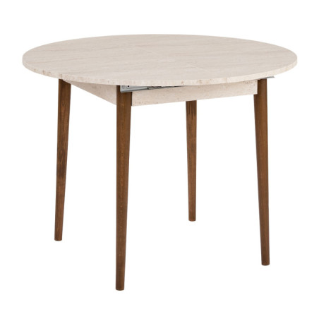 Table à manger extensible en bois MDF mélaminé travertin et noyer 100 à 131 x 100 x 75 cm