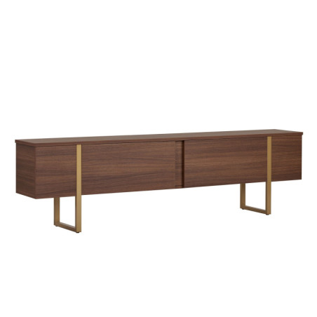 Meuble TV Banc TV en bois MDF mélaminé noyer et doré 180 x 30 x 50 cm