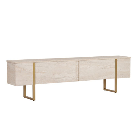Meuble TV Banc TV en bois MDF mélaminé travertin et doré 180 x 30 x 50 cm