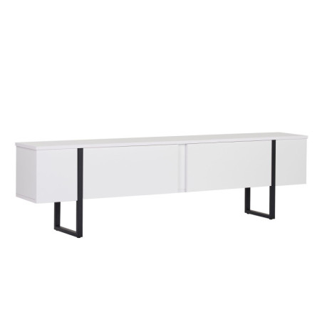 Meuble TV Banc TV en bois MDF mélaminé blanc et noir 180 x 30 x 45 cm