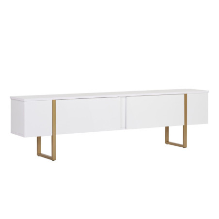 Meuble TV Banc TV en bois MDF mélaminé blanc et doré 180 x 30 x 50 cm