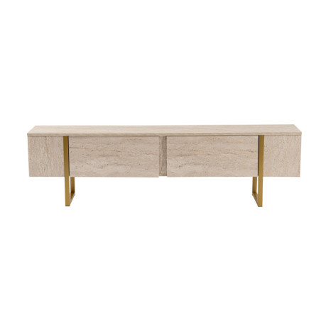 Meuble TV Banc TV en bois MDF mélaminé travertin et doré 180 x 30 x 50 cm
