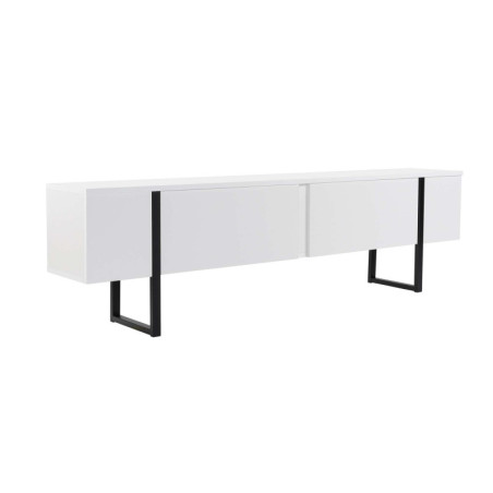 Meuble TV Banc TV en bois MDF mélaminé blanc et noir 180 x 30 x 45 cm