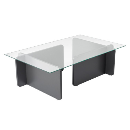 Table basse de salon en verre trempé et bois MDF mélaminé anthracite 105 x 65 x 30 cm