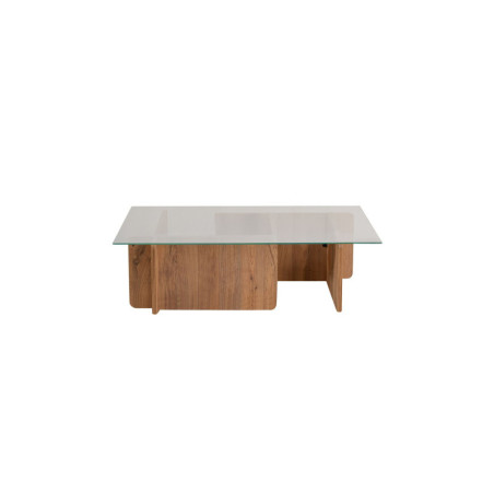 Table basse de salon en verre trempé et bois MDF mélaminé pin atlantique 105 x 65 x 30 cm