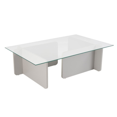 Table basse de salon en verre trempé et bois MDF mélaminé gris 105 x 65 x 30 cm