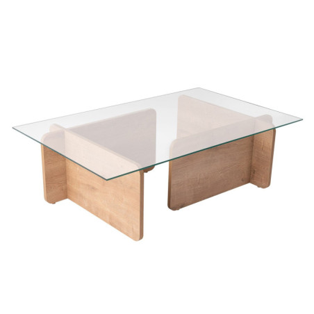 Table basse de salon en verre trempé et bois MDF mélaminé chêne 105 x 65 x 30 cm