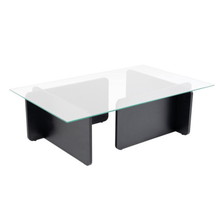 Table basse de salon en verre trempé et bois MDF mélaminé bois noir 105 x 65 x 30 cm