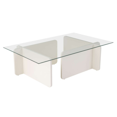 Table basse de salon en verre trempé et bois MDF mélaminé bois blanc 105 x 65 x 30 cm
