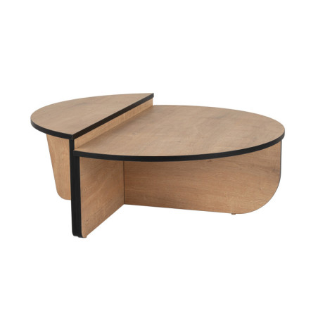 Tables basses gigognes en bois MDF mélaminé chêne miel et noir 90 x 60 x 30 cm lot de 2