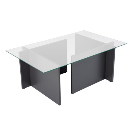 Table basse de salon en verre trempé et bois MDF mélaminé anthracite 105 x 65 x 40 cm
