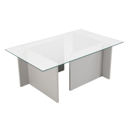 Table basse de salon en verre trempé et bois MDF mélaminé gris 105 x 65 x 40 cm
