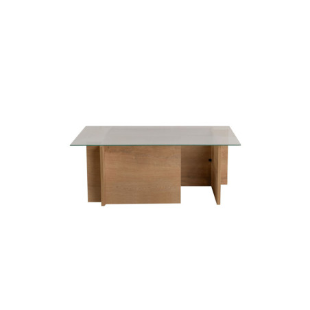 Table basse de salon en verre trempé et bois MDF mélaminé chêne miel 105 x 65 x 40 cm