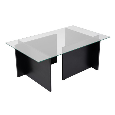 Table basse de salon en verre trempé et bois MDF mélaminé bois noir 105 x 65 x 40 cm