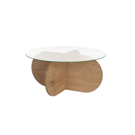 Table basse de salon en verre trempé et bois MDF mélaminé chêne saphir et transparent 75 x 75 x 35 cm