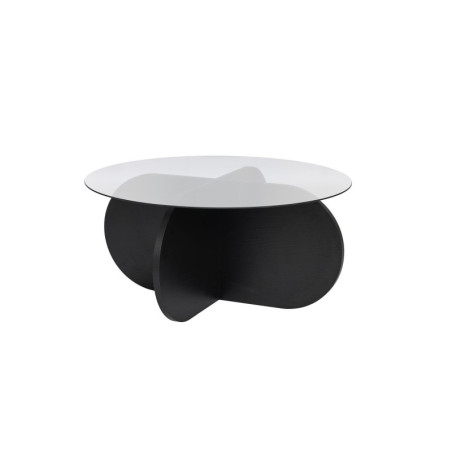 Table basse de salon en verre trempé et bois MDF mélaminé bois noir et transparent 75 x 75 x 35 cm