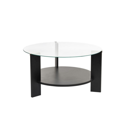 Table basse de salon en verre trempé et bois MDF mélaminé bois noir et transparent 75 x 75 x 40 cm