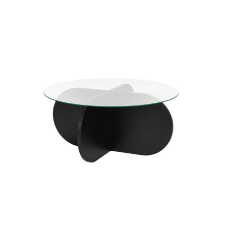 Table basse de salon en verre trempé et bois MDF mélaminé bois noir et fumé 75 x 75 x 35 cm