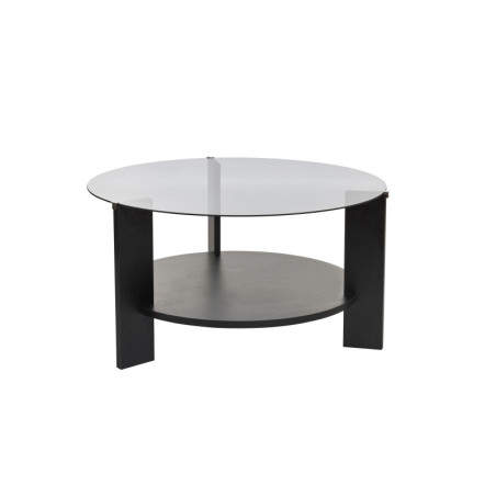 Table basse de salon en verre trempé et bois MDF mélaminé bois noir et fumé 75 x 75 x 40 cm