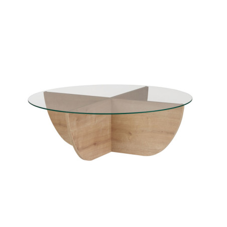 Table basse de salon en verre trempé et bois MDF mélaminé chêne saphir 90 x 90 x 30 cm