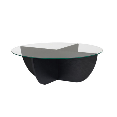 Table basse de salon en verre trempé et bois MDF mélaminé bois noir 90 x 90 x 30 cm