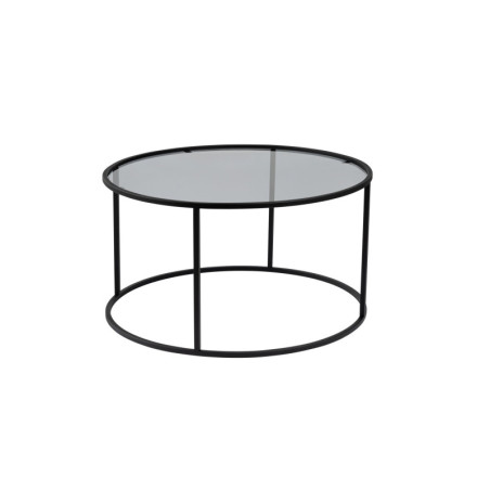 Table basse de salon en verre trempé et métal noir et gris 80 x 80 x 43 cm