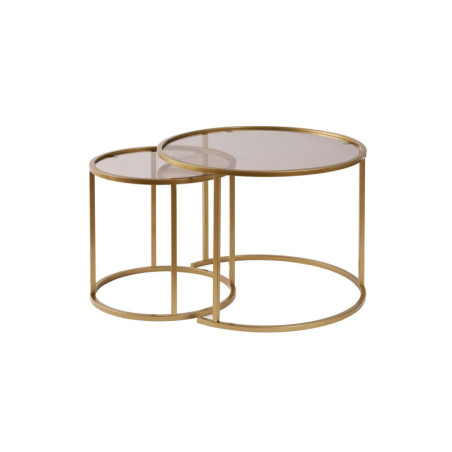 Tables basses gigognes en verre trempé et métal doré et bronze Ø60 et Ø42 cm lot de 2