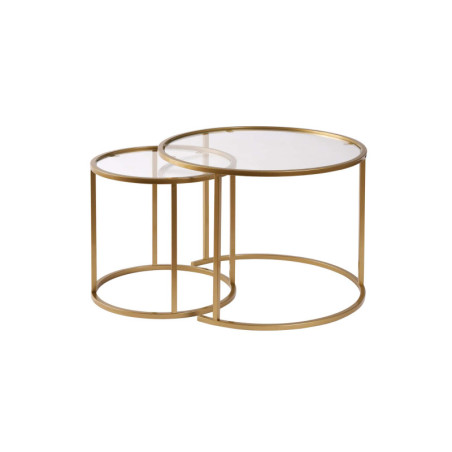Tables basses gigognes en verre trempé et métal doré et transparent Ø60 et Ø42 cm lot de 2