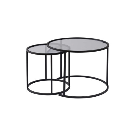 Tables basses gigognes en verre trempé et métal noir et gris Ø60 et Ø42 cm lot de 2