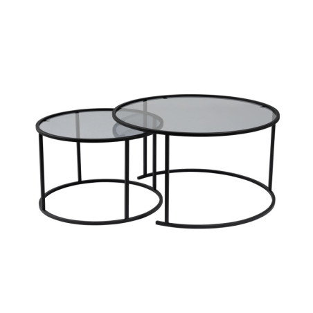 Tables basses gigognes en verre trempé et métal noir et gris Ø80 et Ø60 cm lot de 2