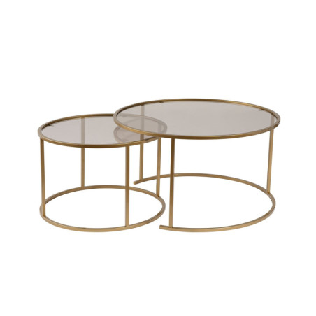 Tables basses gigognes en verre trempé et métal doré et bronze Ø80 et Ø60 cm lot de 2