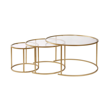 Tables basses gigognes en verre trempé et métal doré et transparent Ø80, Ø60 et Ø42 cm lot de 3