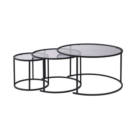 Tables basses gigognes en verre trempé et métal noir et gris Ø80, Ø60 et Ø42 cm lot de 3