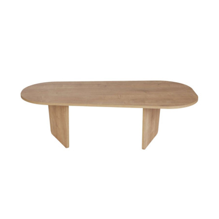 Table basse ovale de salon en bois MDF mélaminé chêne 130 x 65 x 40 cm