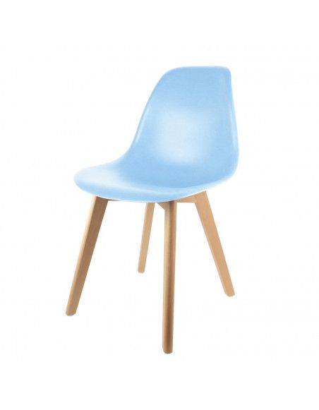 Chaise scandinave pour enfant - 30.50 cm x 36.50 cm x 56.50 cm - Polypropylène et hêtre - Bleu