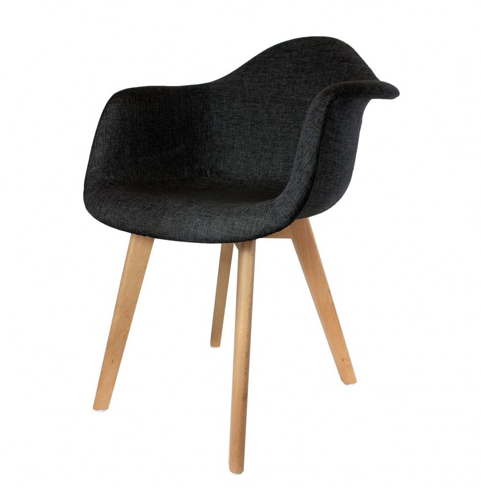 Fauteuil scandinave - 60.50 cm x 32 cm x 86 cm - Polyester et hêtre - Noir